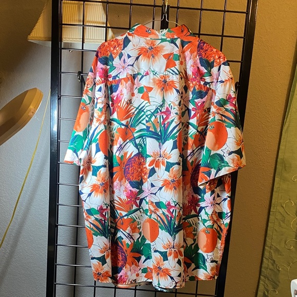 Caribbean Orange and Green Floral Men's Shirt - Picture 8 of 9